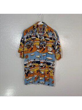 Mambo Shirt Mens Small Multicolor Loud Graphic Hawaiian Short Sleeve Button READ